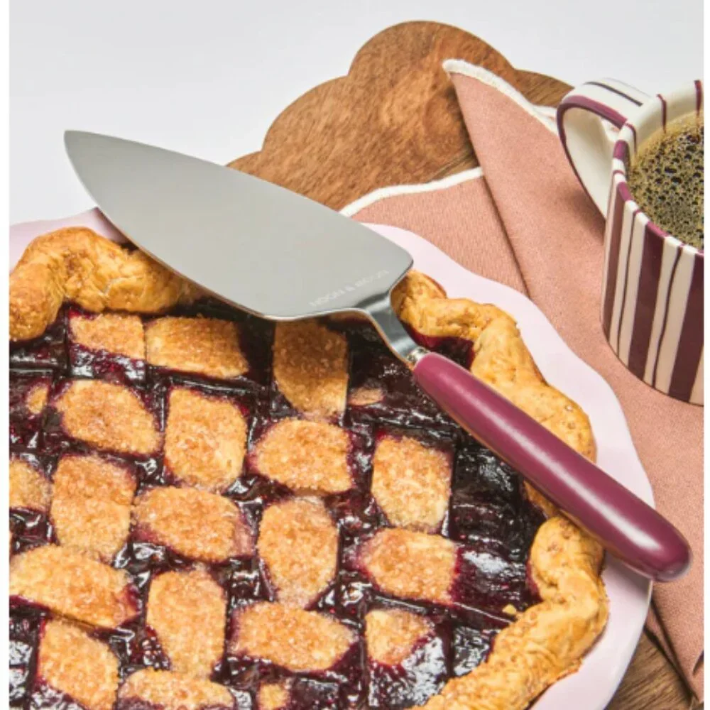Noon & Moon Cherry Lacquer Pie Cake Server Stainless Steel Red Handle NIB